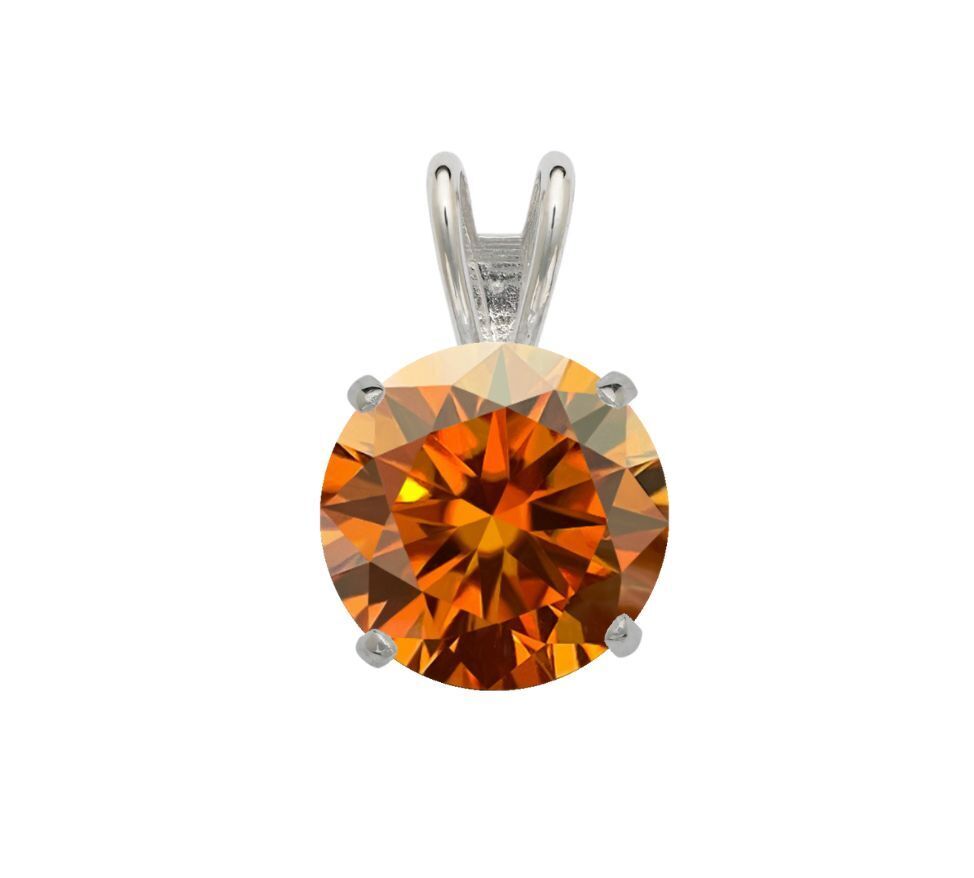 14K Gold GRA Certified D-VVS1 Round Orange Moissanite Pendant