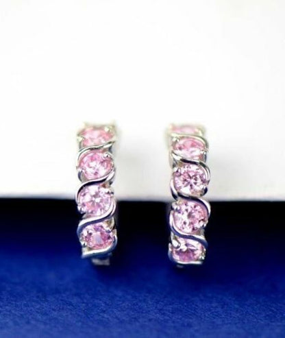 Sterling Silver 925 Fancy Huggie Hoop CZ Earrings