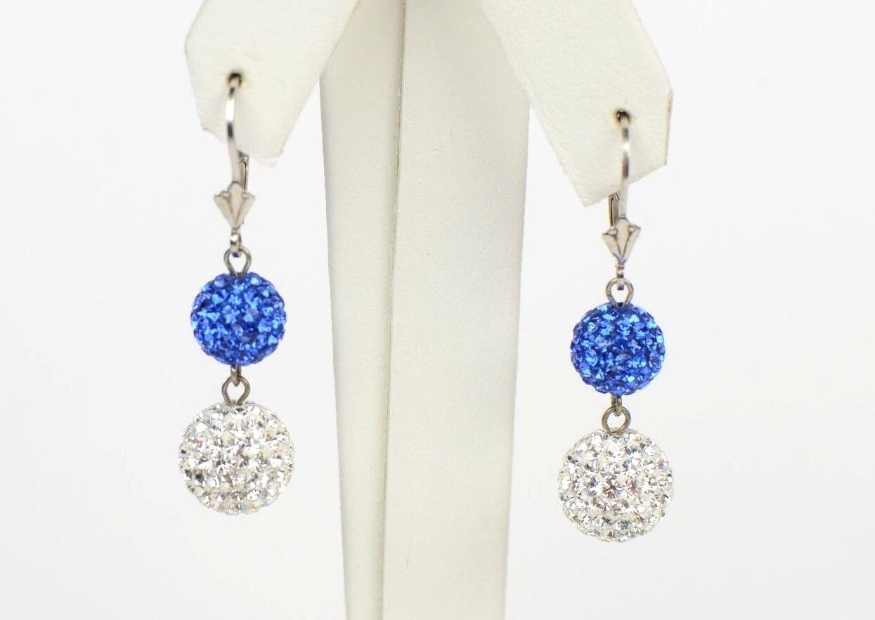 .925 Sterling Silver Sparkle Leverback Dangle Earrings w/Genuine Czech Crystals