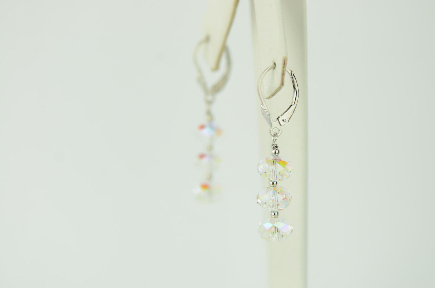 Three Color Crystal Dangle Drop earrings Sterling Silver 925