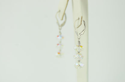 Three Color Crystal Dangle Drop earrings Sterling Silver 925