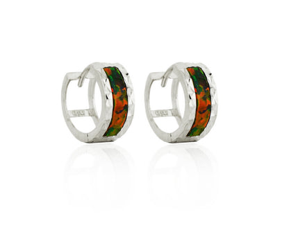 .925 Sterling Silver Opal Huggie Hoop Earrings