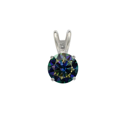 14K Gold GRA Certified D-VVS1 Round Rainbow Blue Moissanite Pendant