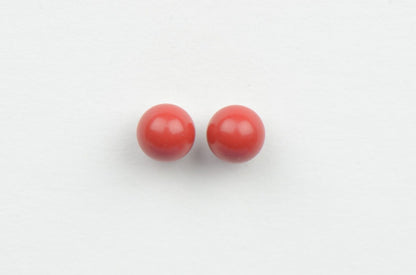 Sterling Silver 925 Red Round Coral Stud Earrings 4-8mm with Push Back