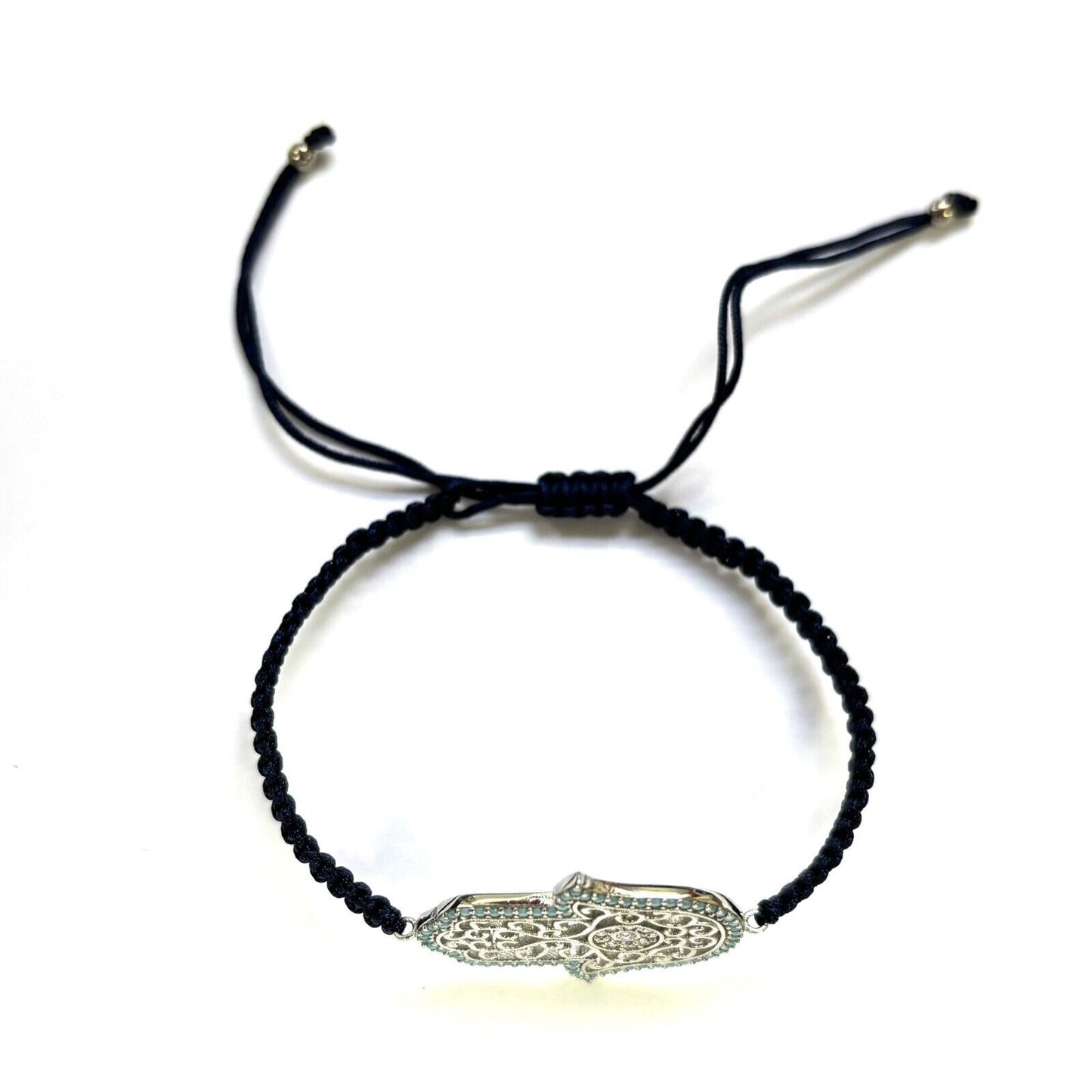 925 Sterling Silver  C Z Hamsa Bracelet 6" Adjustable to 11"