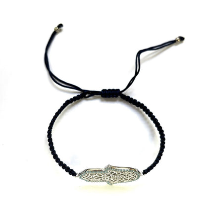 925 Sterling Silver  C Z Hamsa Bracelet 6" Adjustable to 11"