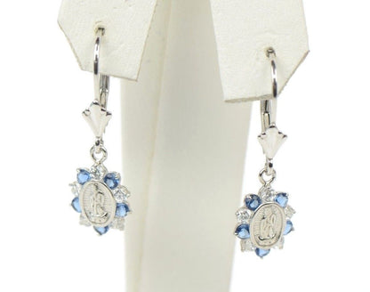 Virgin Mary Guadalupe Dangle Sterling Silver 925 Earrings CZ