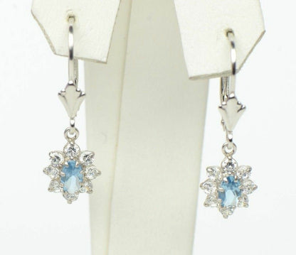 Sterling Silver 925 Flower Cz Stone Cubic Zirconia Earrings