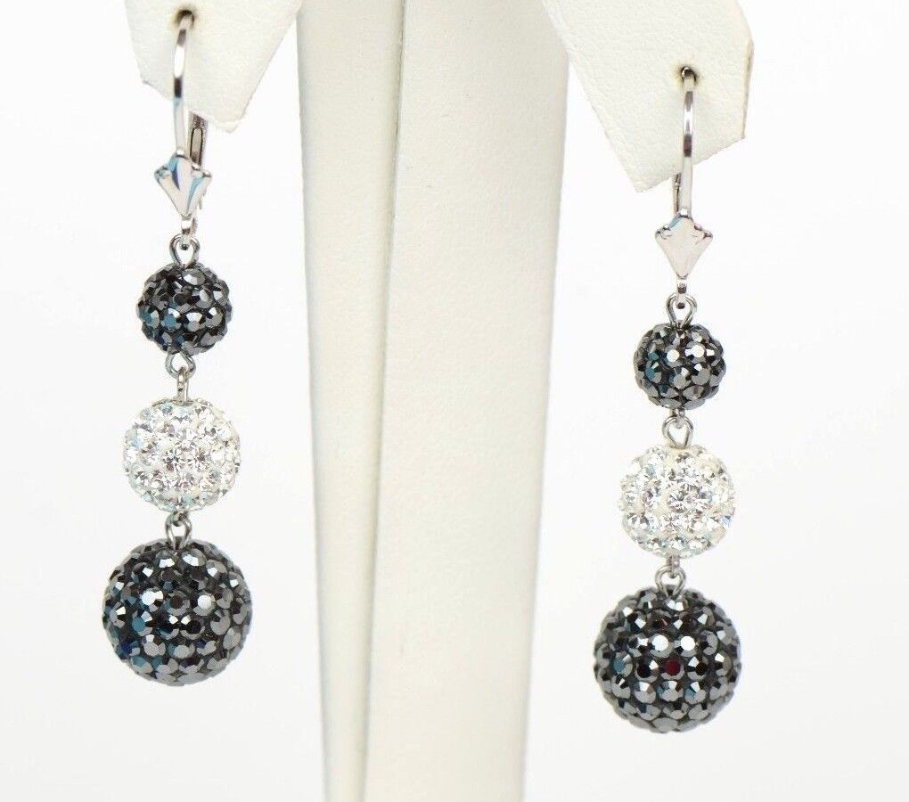 .925 Sterling Silver Sparkle Leverback Dangle Earrings w/Genuine Czech Crystals