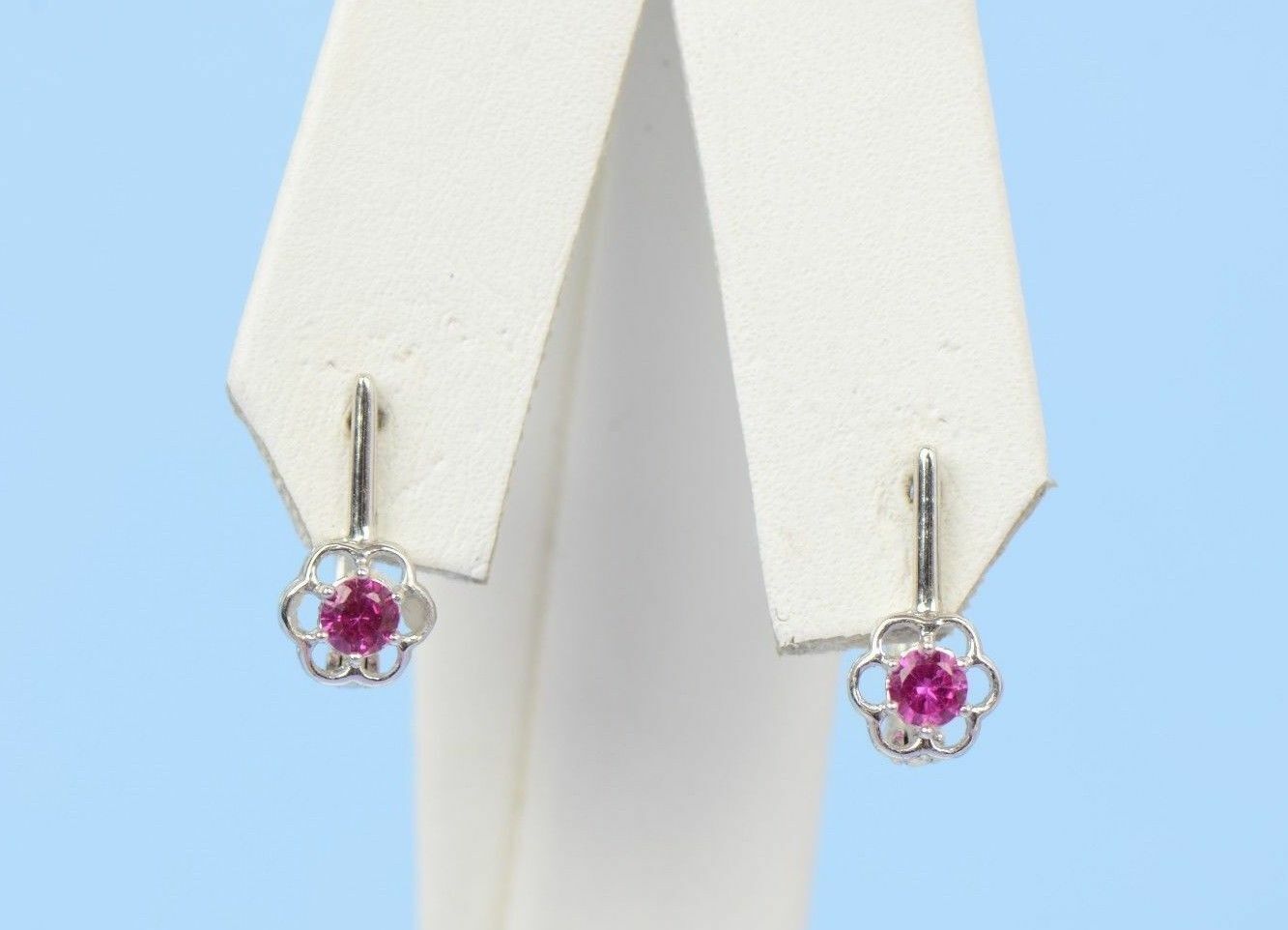 Sterling Silver 925 Cubic Zirconia CZ Dangling Birthstone Flower Earrings