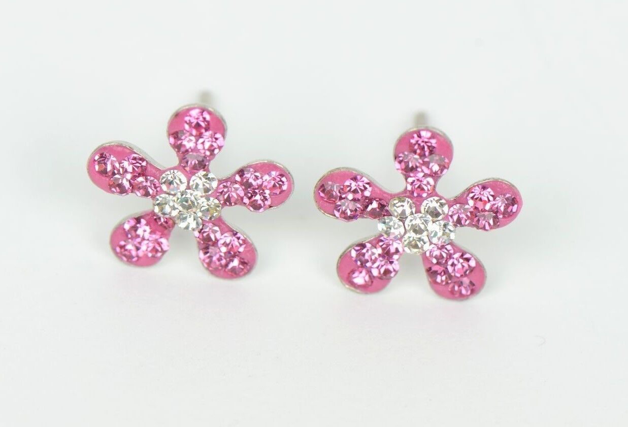 .925 Sterling Silver Sparkle Flower Stud Earrings with Genuine Czech Crystals