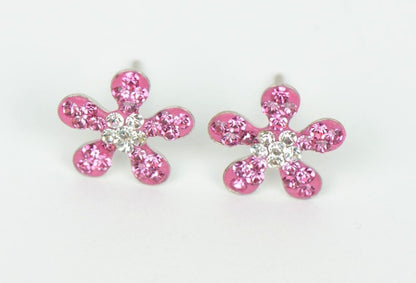 .925 Sterling Silver Sparkle Flower Stud Earrings with Genuine Czech Crystals