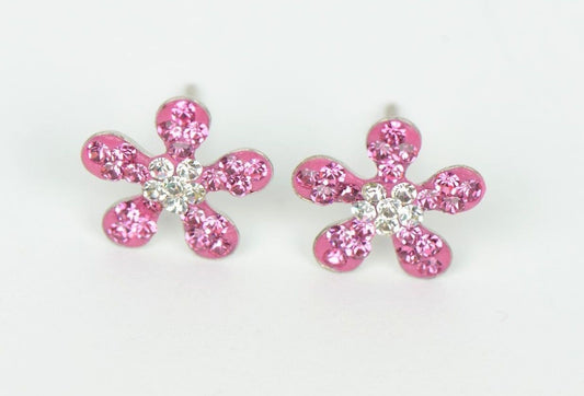 .925 Sterling Silver Sparkle Flower Stud Earrings with Genuine Czech Crystals