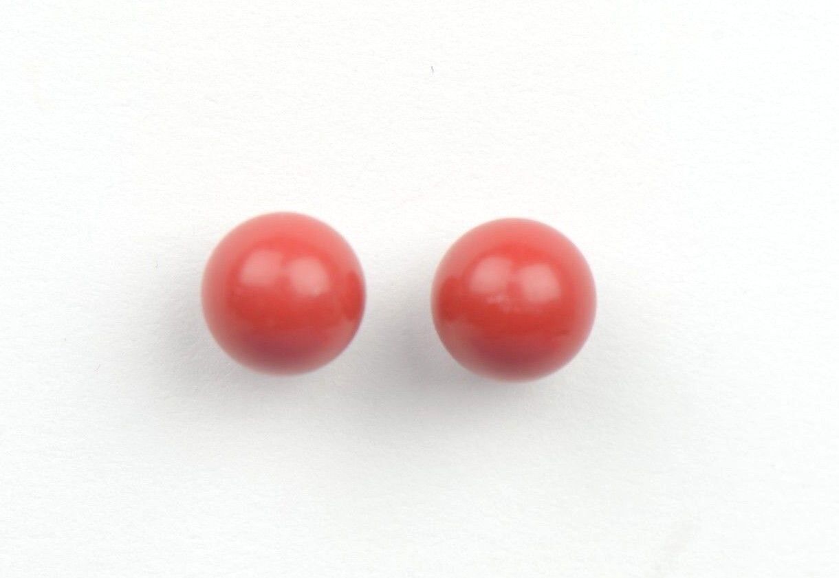 Sterling Silver 925 Red Round Coral Stud Earrings 4-8mm with Push Back