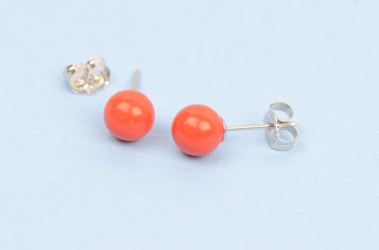 Sterling Silver 925 Red Round Coral Stud Earrings 4-10mm