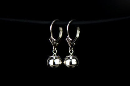 Sterling Silver Dangle Polished Ball Leverback Pierced Earrings