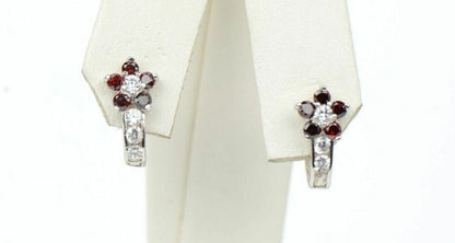 Sterling Silver 925 CZ Flower Leverback Earrings with 12 month Birthstone