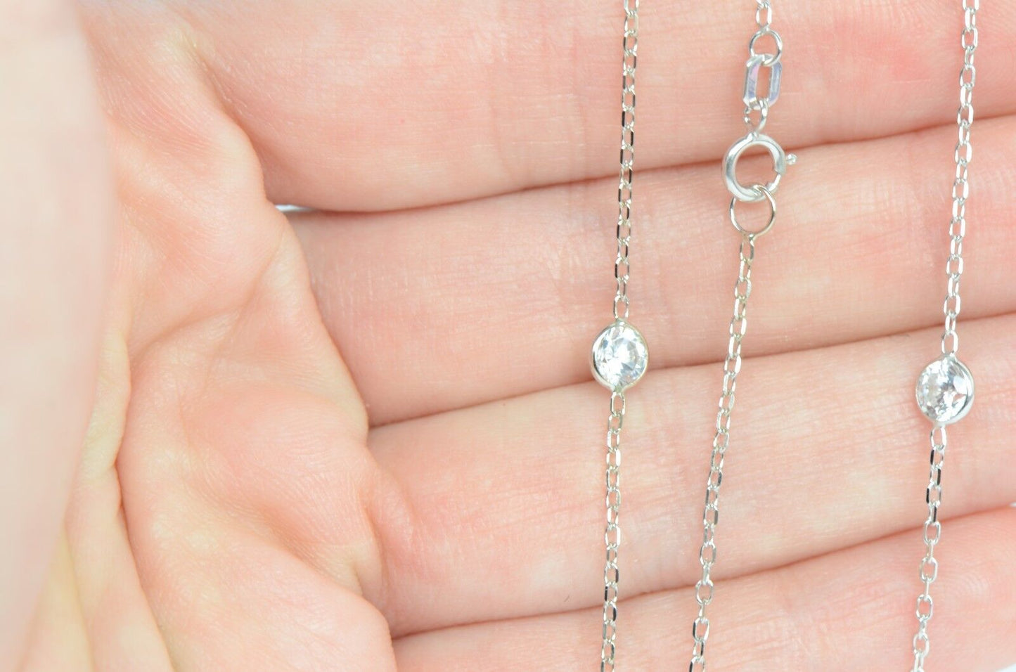 14k White Gold Cubic Zirconia CZ by the yard 18" Necklace