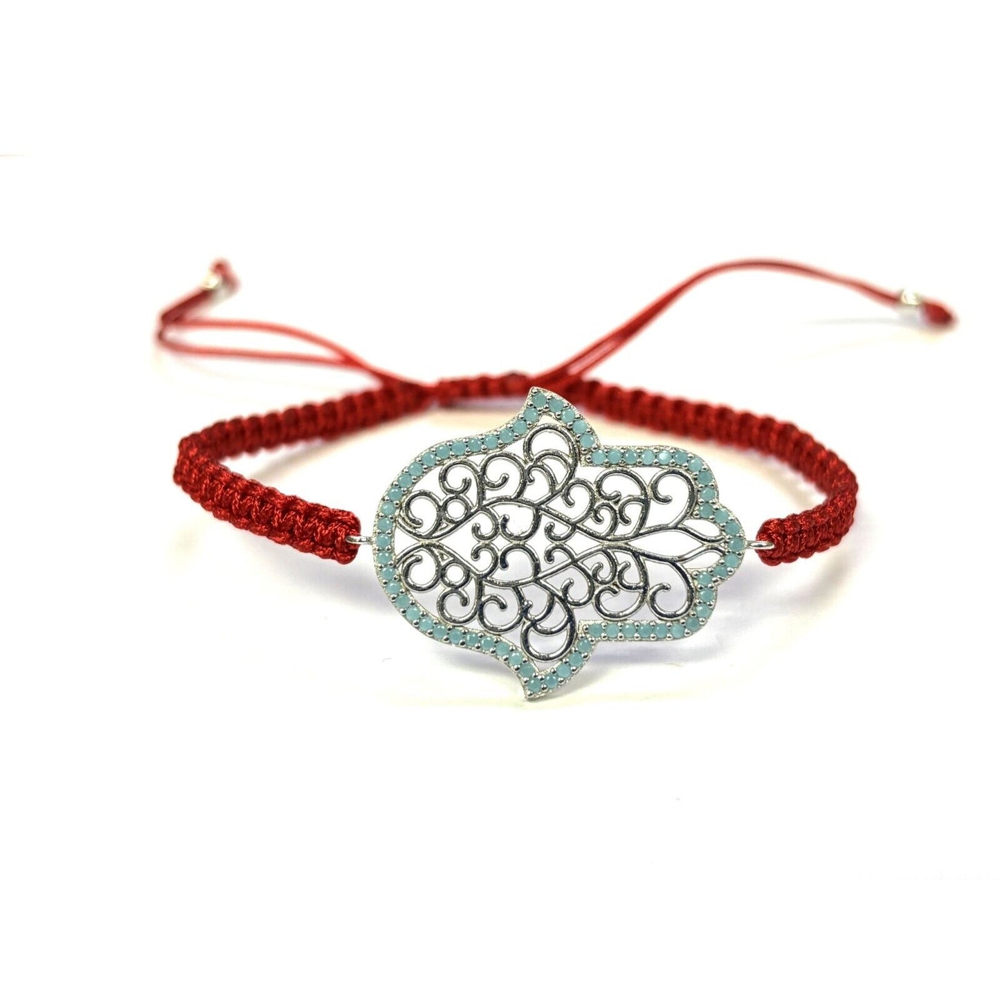 925 Sterling Silver  C Z Hamsa Bracelet 6" Adjustable to 11"