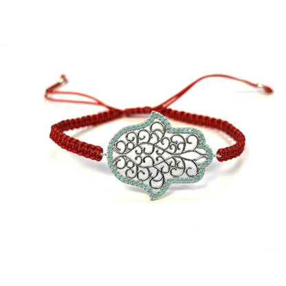 925 Sterling Silver  C Z Hamsa Bracelet 6" Adjustable to 11"