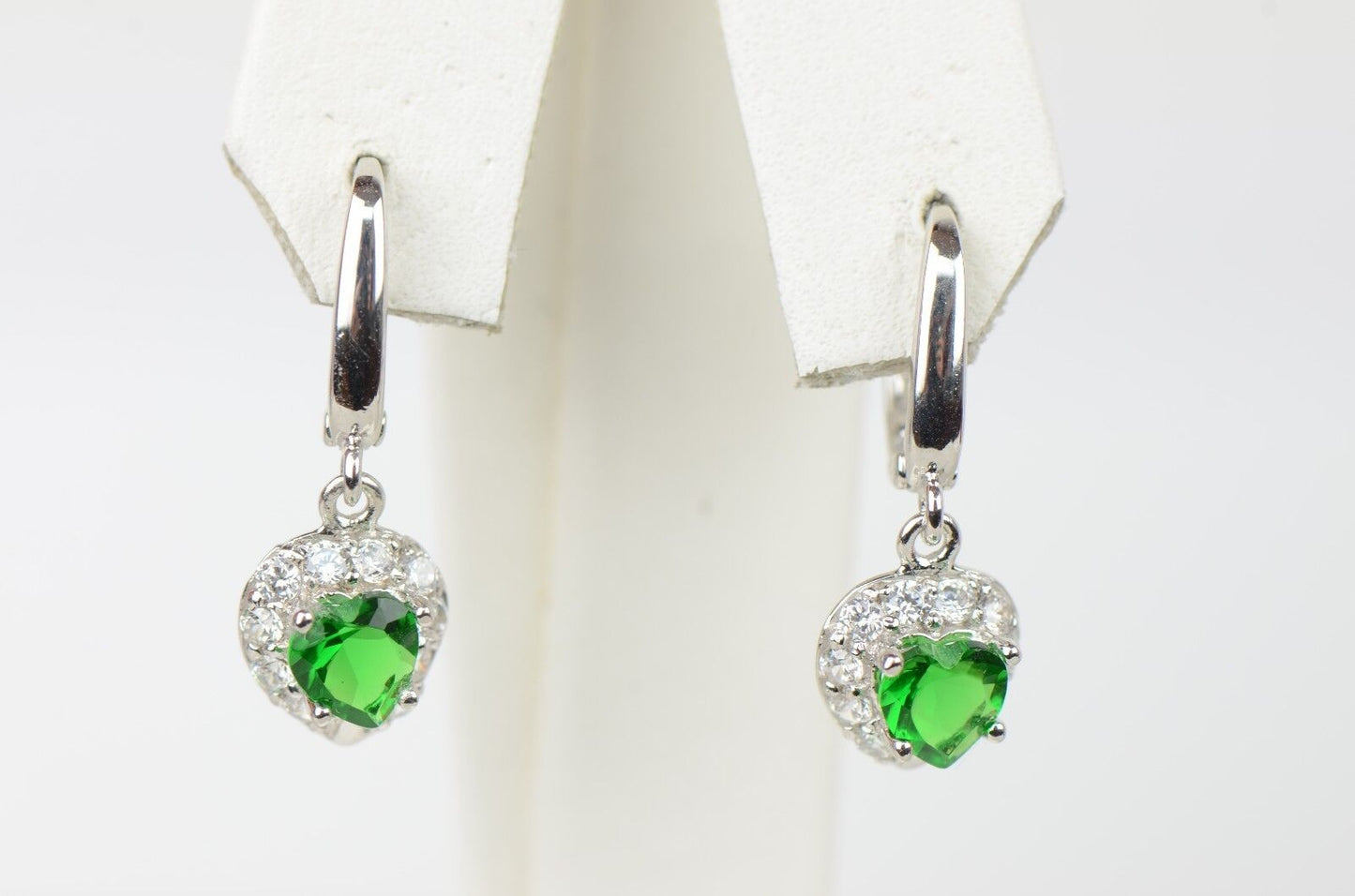 Sterling Silver Heart CZ Dangle Earrings