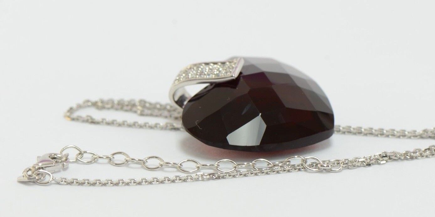 Sterling Silver 925 Garnet CZ Heart Shape Pendant