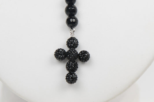 black diamond mens rosary genuine necklace onyx cross chain