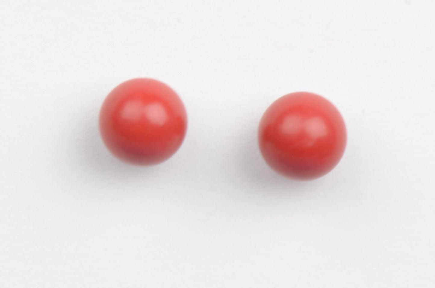 Sterling Silver 925 Red Round Coral Stud Earrings 4-8mm with Push Back