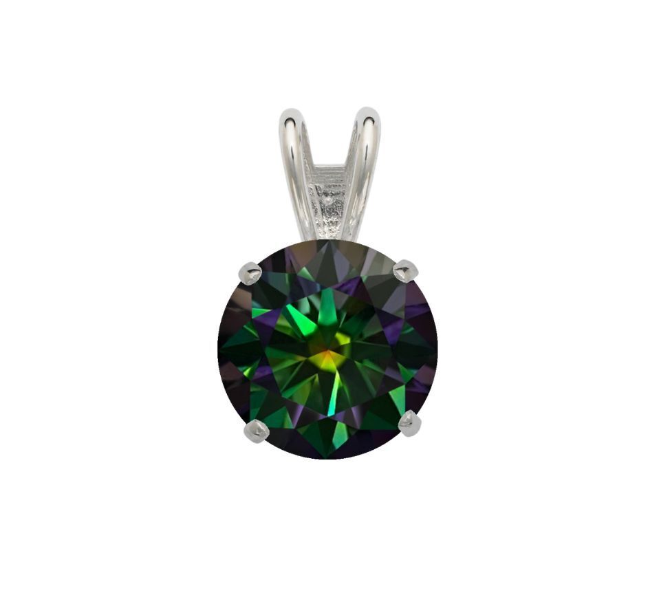 14K Gold GRA Certified D-VVS1 Round Rainbow Green Moissanite Pendant