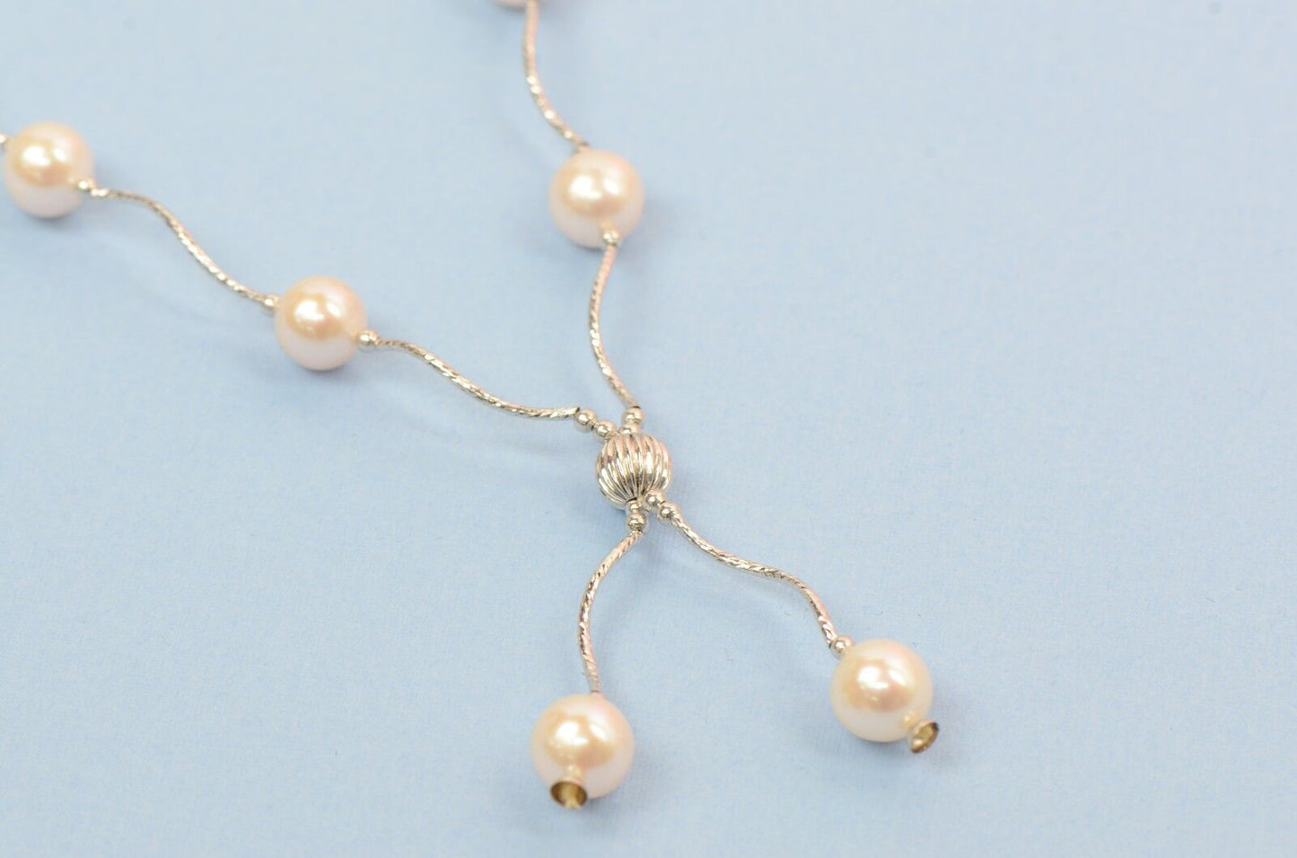 14k White Gold Charming Genuine White Pearls Set: Necklace, Bracelet, Earrings