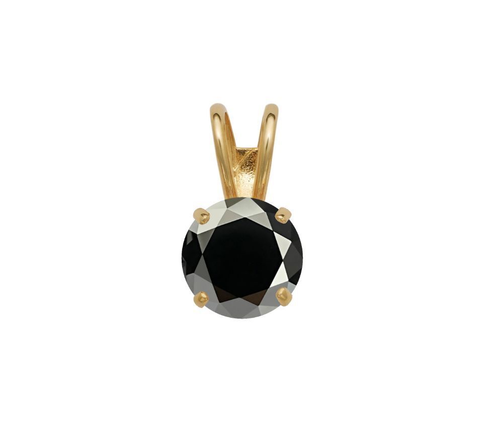 14K Gold GRA Certified D-VVS1 Round Black Moissanite Pendant