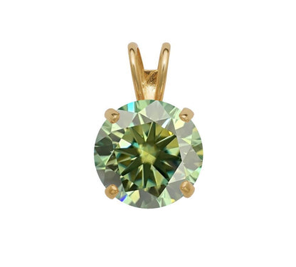 14K Gold GRA Certified D-VVS1 Round Green Moissanite Pendant