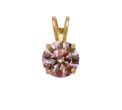 14K Gold GRA Certified D-VVS1 Round Pink Moissanite Pendant