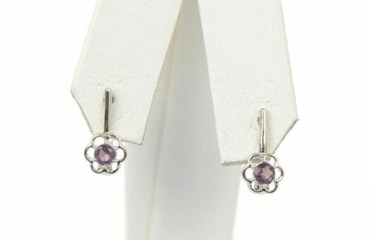 Sterling Silver 925 Cubic Zirconia CZ Dangling Birthstone Flower Earrings