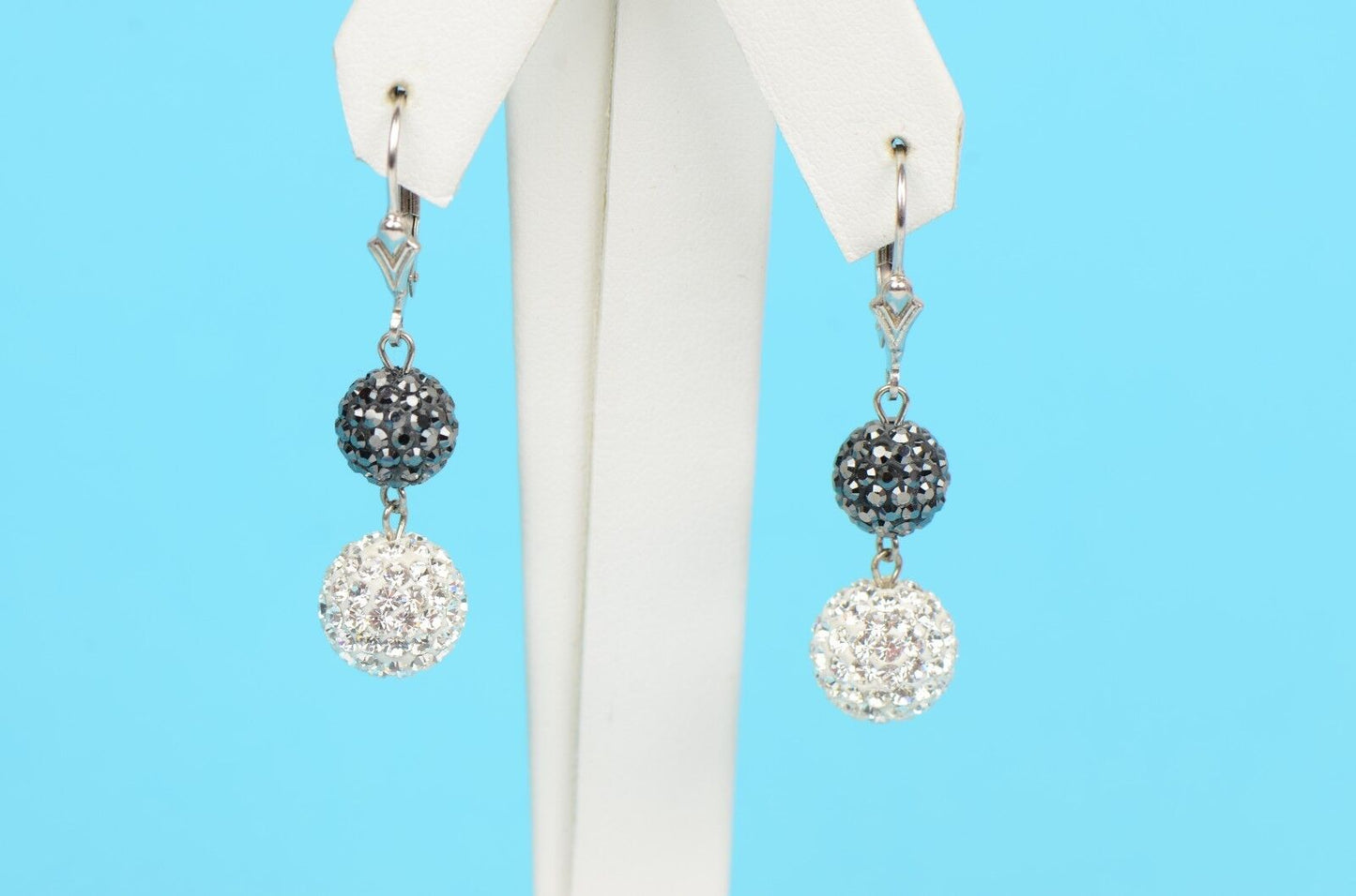 .925 Sterling Silver Sparkle Leverback Dangle Earrings w/Genuine Czech Crystals