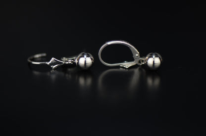 Sterling Silver Dangle Polished Ball Leverback Pierced Earrings