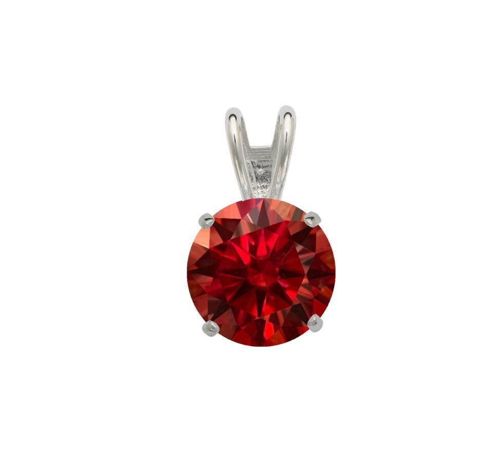 14K Gold GRA Certified D-VVS1 Round Garnet Moissanite Pendant