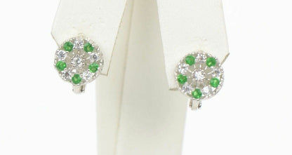 Sterling Silver 925 CZ Round Halo Fancy Leverback Earrings w/ 12month Birthstone