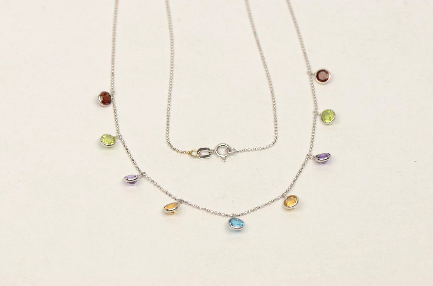 14k White Gold Round Multi-color CZ by the yard 18" Cleopatra Necklace