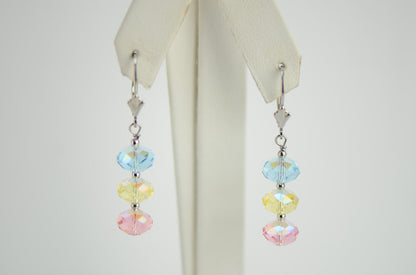 Three Color Crystal Dangle Drop earrings Sterling Silver 925