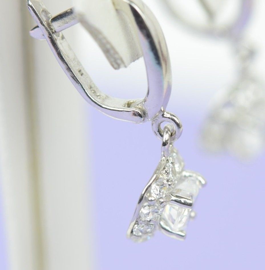 Sterling Silver Heart CZ Dangle Earrings