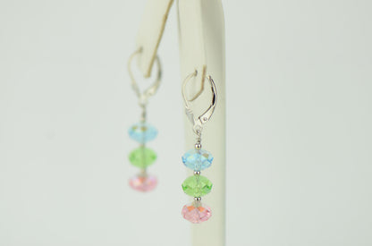 Three Color Crystal Dangle Drop earrings Sterling Silver 925