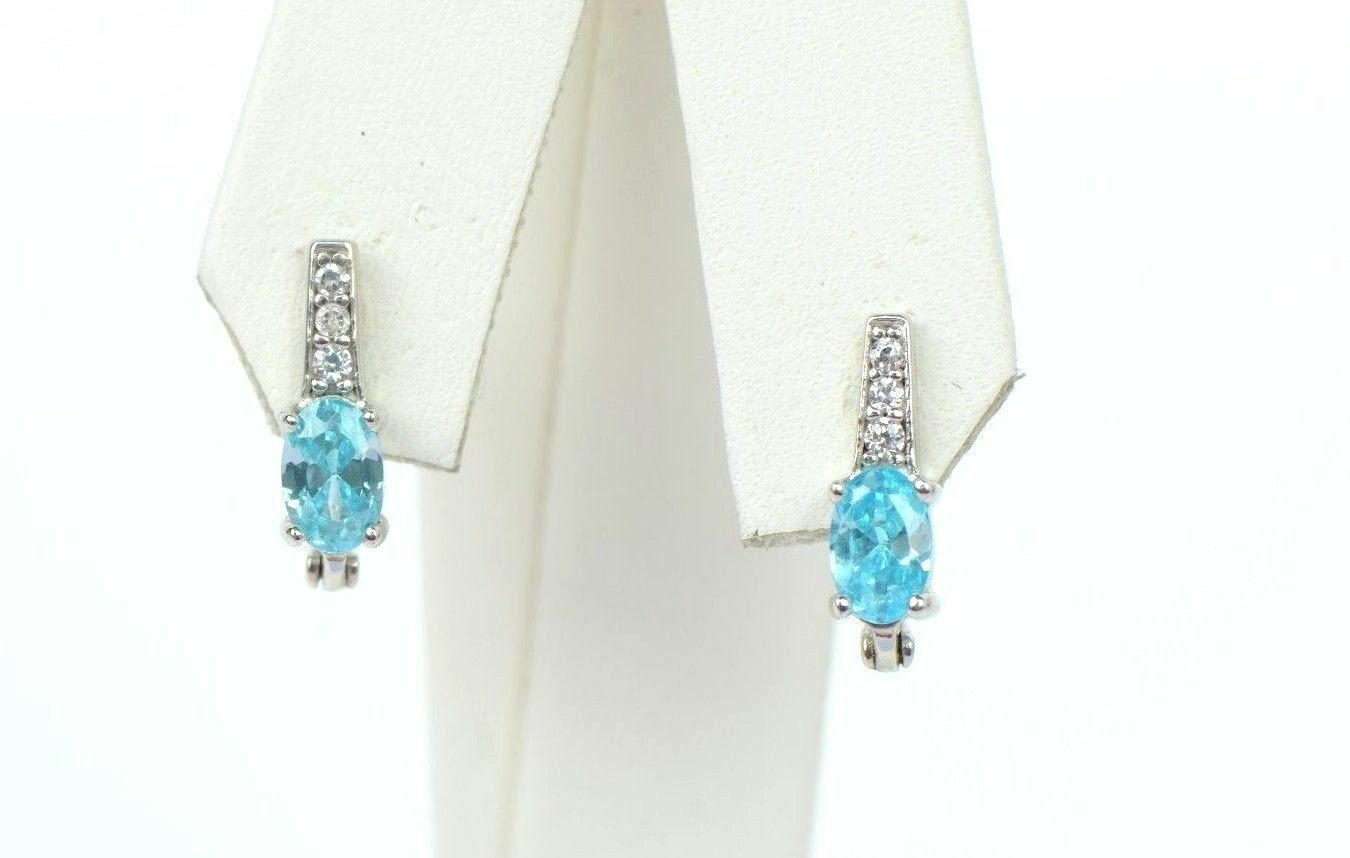 12 month Birthstone&CZ Prong 925 Sterling Silver Oval Dangle Leverback Earring