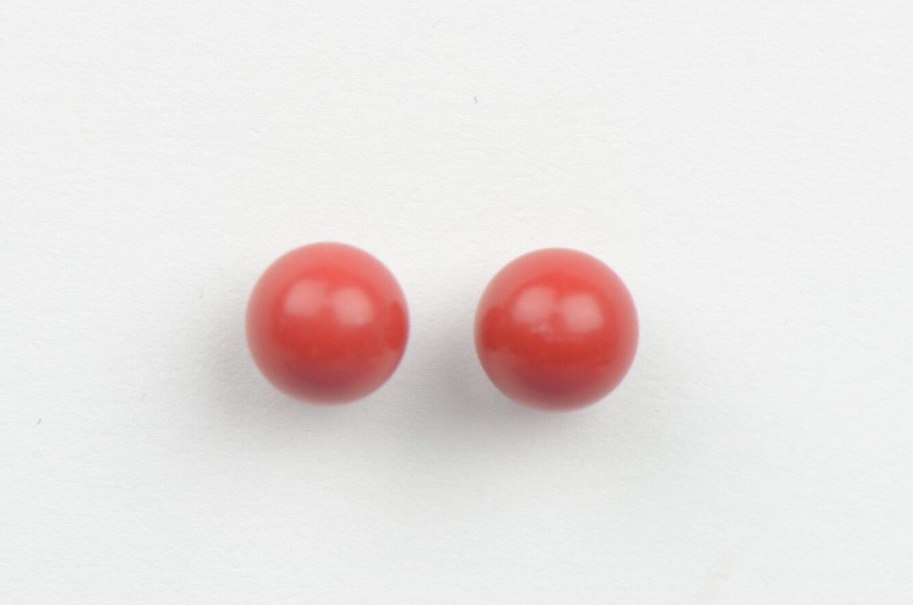 Sterling Silver 925 Red Round Coral Stud Earrings 4-8mm with Push Back