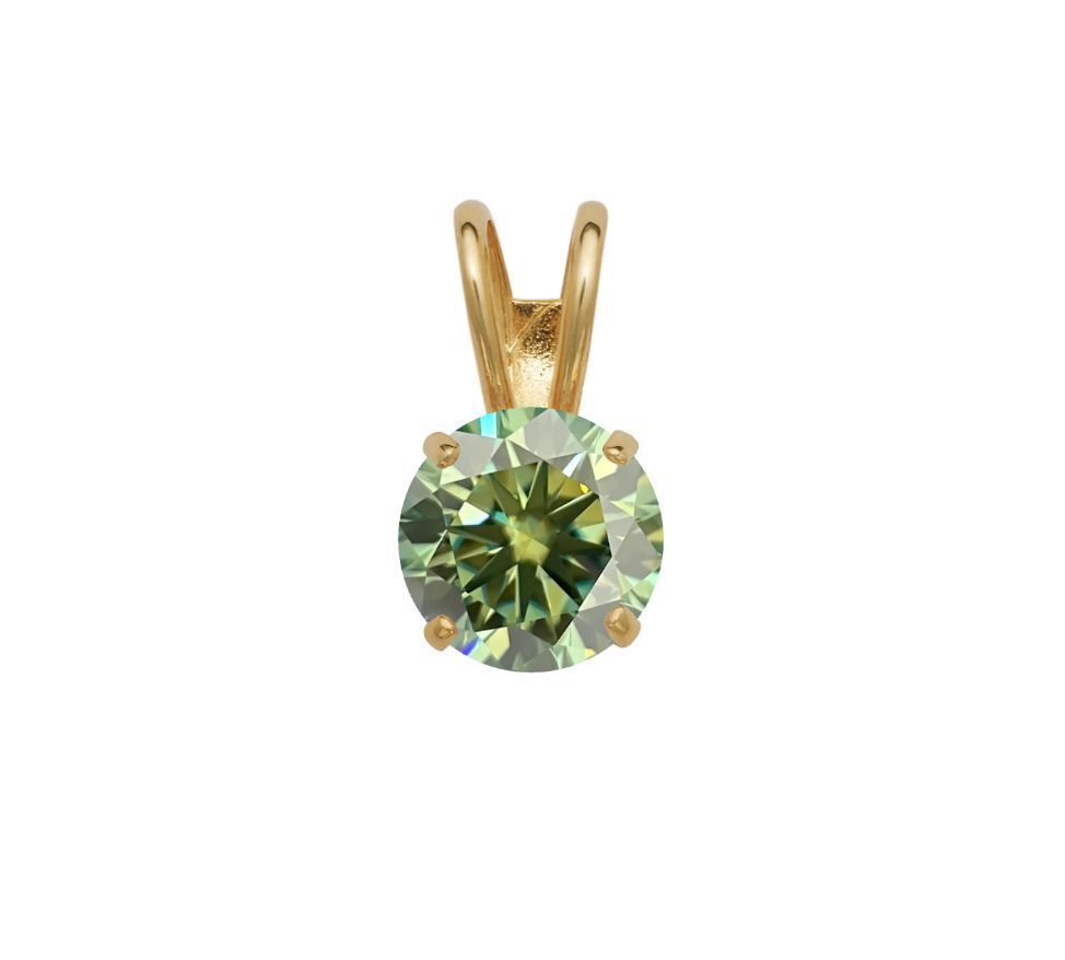 14K Gold GRA Certified D-VVS1 Round Green Moissanite Pendant