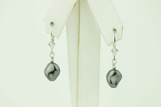 Sterling Silver Pearl Crystallized Crystal dangle drop earrings