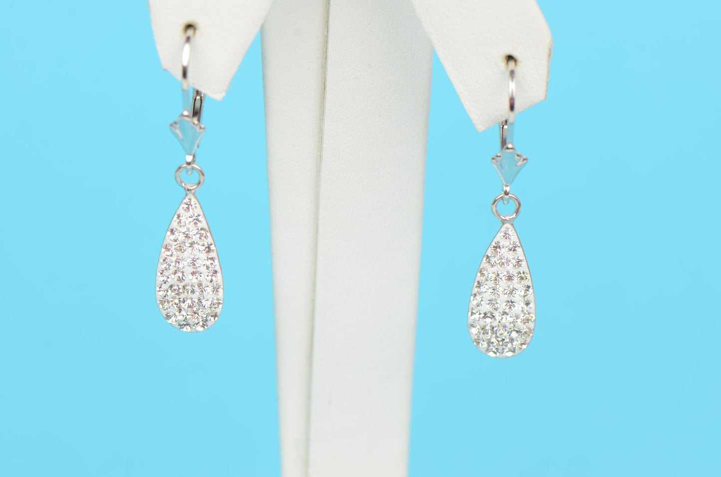 Sterling Silver Sparkle Leverback Dangle Earrings Genuine Czech Crystals