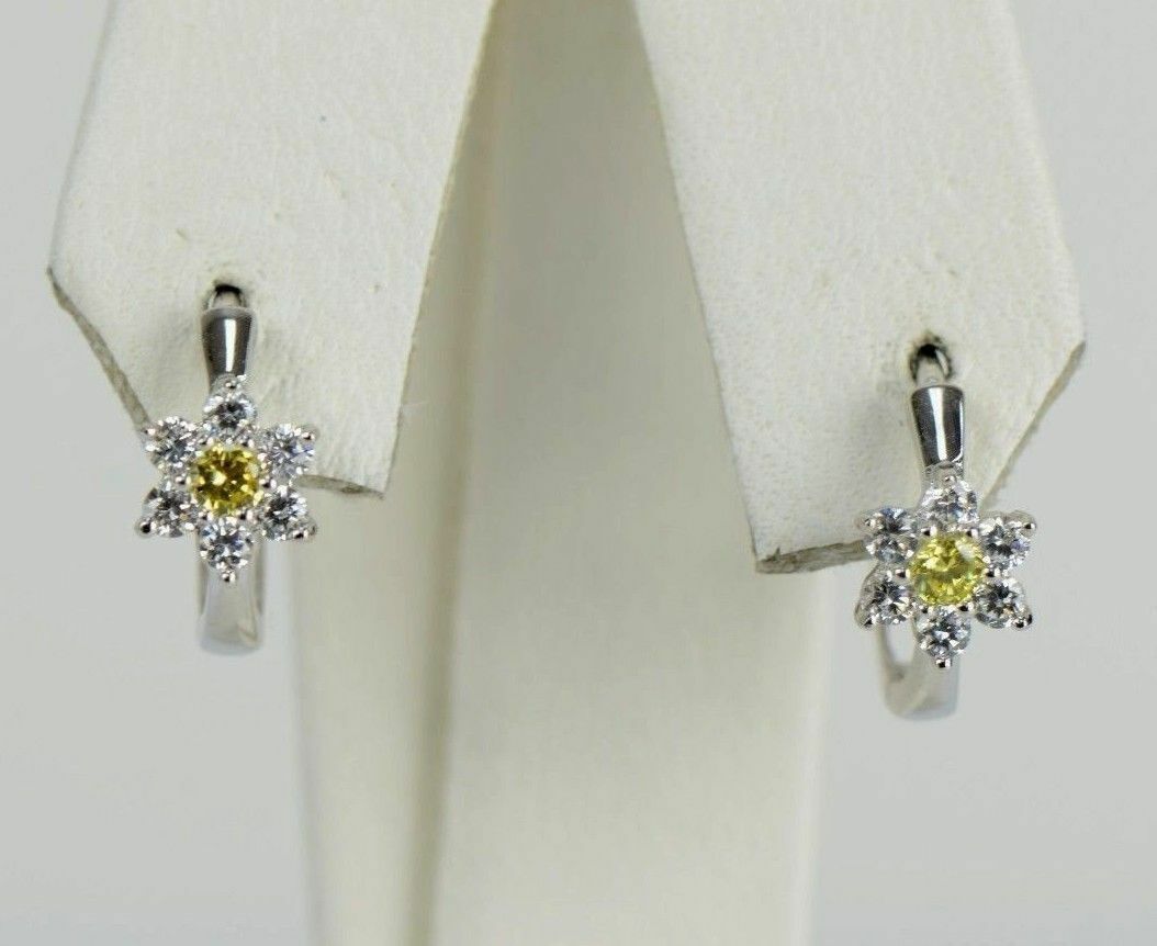 Sterling Silver 925 Flower Huggies Hoop Earring Birthstone