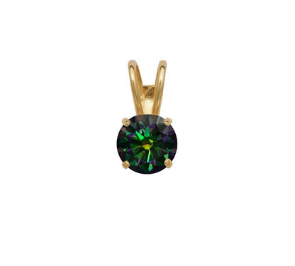 14K Gold GRA Certified D-VVS1 Round Rainbow Green Moissanite Pendant