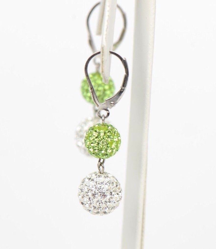 .925 Sterling Silver Sparkle Leverback Dangle Earrings w/Genuine Czech Crystals